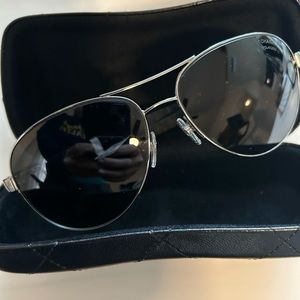 Chanel silver chrome aviators with black quilted sides, new with tag!